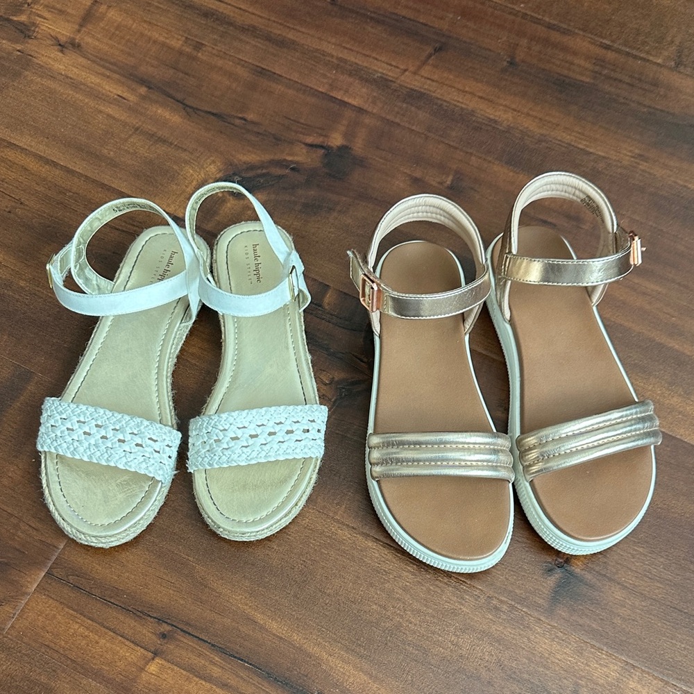 Girls sandals size 5, Haute Hippie White and Mia Metallic Rose Gold Sandals!
